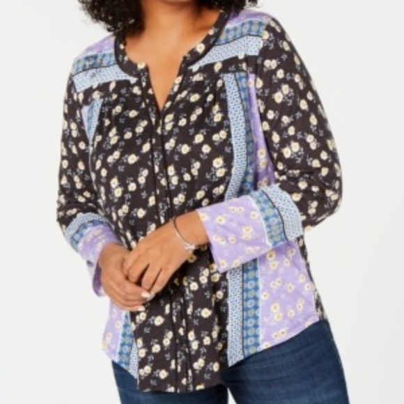 Style & Co. 1X Plus Floral Split Neck Casual Top - Picture 2 of 7